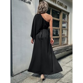 One Shoulder Solid Split Thigh Prom Dress