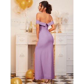 Foldover Off Shoulder Split Thigh Dress