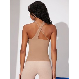 Wrap Cross Cut-out Rib-knit Top