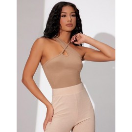 Wrap Cross Cut-out Rib-knit Top