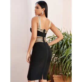 Mesh Insert Crisscross Halter Bandage Dress