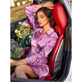 Ruched Cut Out Satin Shirt Dress