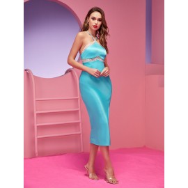 Renzi Lace Insert High Split Dress