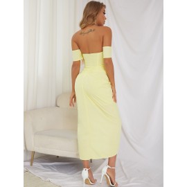 Off The Shoulder Ruched Split Thigh Dress