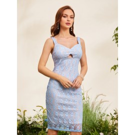 Peekaboo Front Floral Lace Embroidery Tank Dress