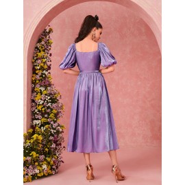 Puff Sleeve Belted Dress