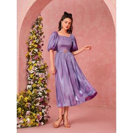 Puff Sleeve Belted Dress