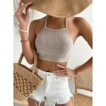 Rib-knit Backless Halter Top