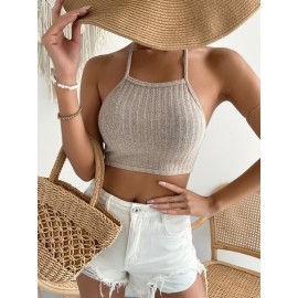 Rib-knit Backless Halter Top