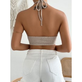 Rib-knit Backless Halter Top