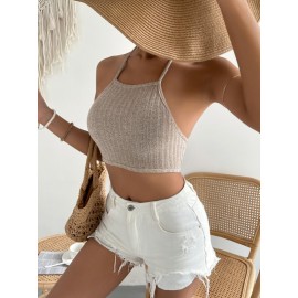 Rib-knit Backless Halter Top