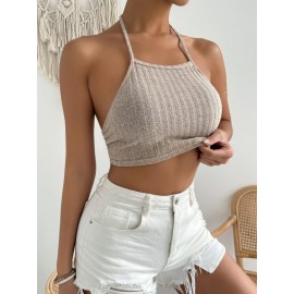 Rib-knit Backless Halter Top