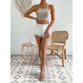 Rib-knit Backless Halter Top