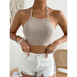 Rib-knit Backless Halter Top