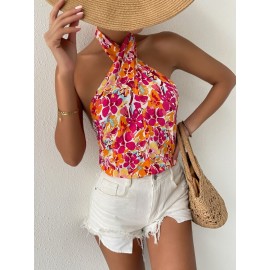Floral nt Backless Halter Top