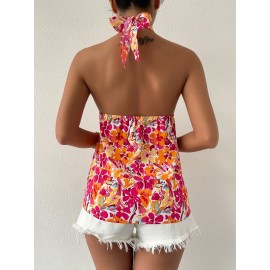 Floral nt Backless Halter Top