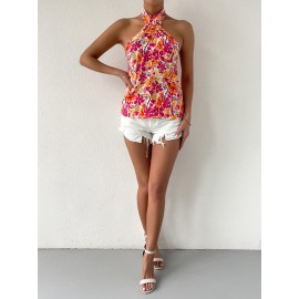 Floral nt Backless Halter Top