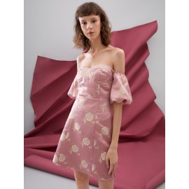 Floral Print Off the Shoulder Bustier Puff Sleeve Dress
