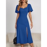 Puff Sleeve Split Thigh Dress