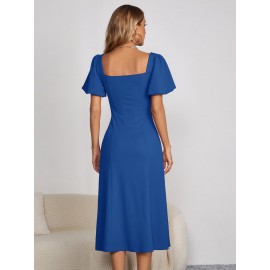 Puff Sleeve Split Thigh Dress