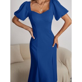 Puff Sleeve Split Thigh Dress