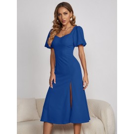 Puff Sleeve Split Thigh Dress