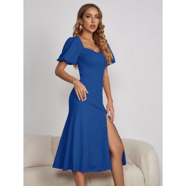 Puff Sleeve Split Thigh Dress