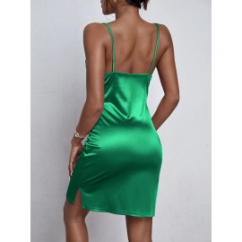 Draped Collar Split Hem  Dress