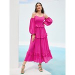 Cold Shoulder Lantern Sleeve Ruffle Hem Dress