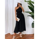 One Shoulder Frill Trim Self Belted Dress
