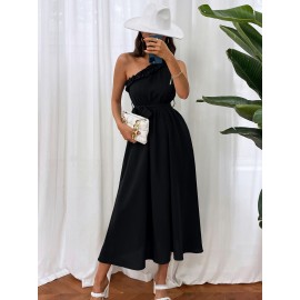 One Shoulder Frill Trim Self Belted Dress