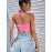 90s Drawstring Crisscross Tied Backless Marble nt Halter Top