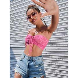 90s Drawstring Crisscross Tied Backless Marble nt Halter Top