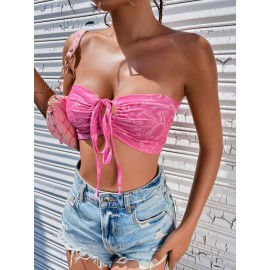 90s Drawstring Crisscross Tied Backless Marble nt Halter Top