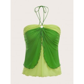 Dopamine Dressing Two Tone Mesh Halter Top