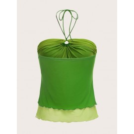 Dopamine Dressing Two Tone Mesh Halter Top