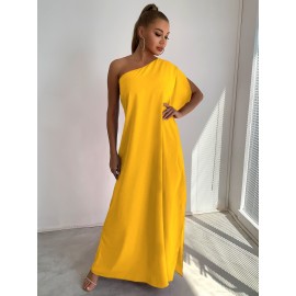 One Shoulder Split Sleeve Maxi Dress