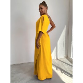 One Shoulder Split Sleeve Maxi Dress