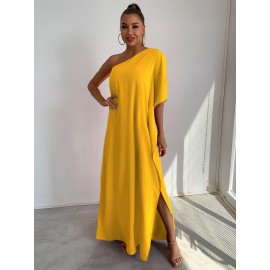 One Shoulder Split Sleeve Maxi Dress