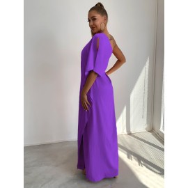 One Shoulder Split Sleeve Maxi Dress