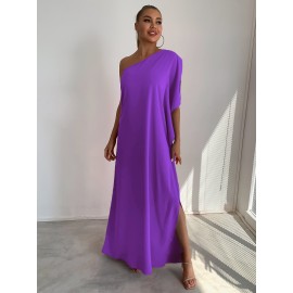 One Shoulder Split Sleeve Maxi Dress