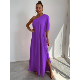 One Shoulder Split Sleeve Maxi Dress