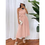 One Shoulder Frill Trim Self Belted Dress