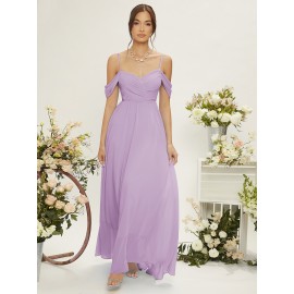 Cold Shoulder Tie Backless Fold Pleated Bridesmaid Dress