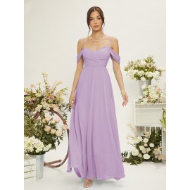 Cold Shoulder Tie Backless Fold Pleated Bridesmaid Dress