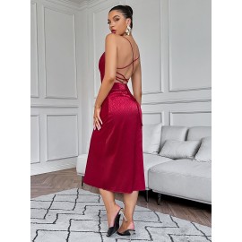 Draped Lace Up Backless  Dress