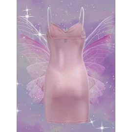 Sequin Butterfly Pattern Beaded Strap  Dress