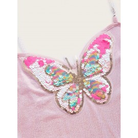 Sequin Butterfly Pattern Beaded Strap  Dress