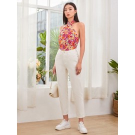 Floral nt Backless Halter Top