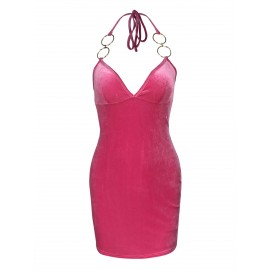 O-ring Detail Halter Neck Dress